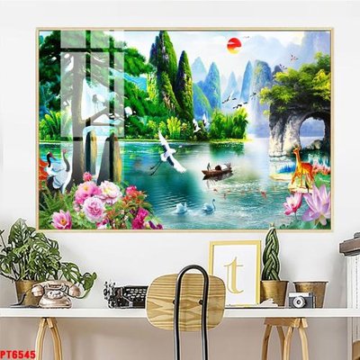 Tải file Tranh sơn thủy thác nước PT6545 (gốc) in tranh tráng gương