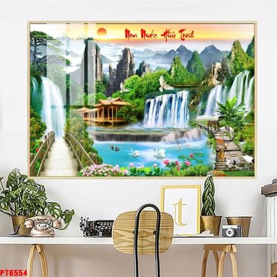 Download file gốc Tranh sơn thủy thác nước PT6554 (dùng cho in ấn)