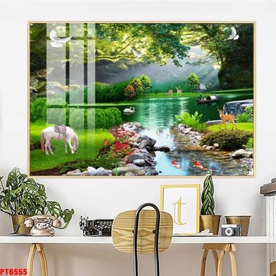 File gốc Tranh sơn thủy thác nước PT6555 (ảnh chi tiết) để in lụa