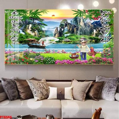 File tranh in tráng gương Tranh sơn thủy thác nước PT6565 (siêu nét)