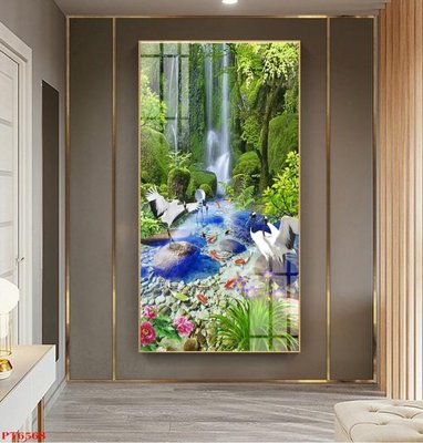 File gốc Tranh sơn thủy thác nước PT6568 (in lụa) tranh phong thủy