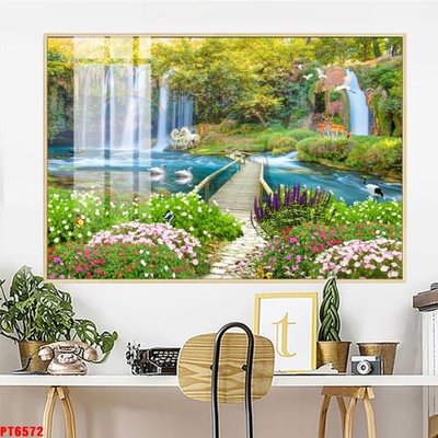 File tranh Tranh sơn thủy thác nước PT6572 (gốc) chủ đề thiên nhiên