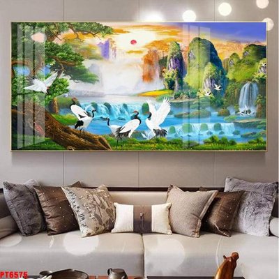 File in trần Tranh sơn thủy thác nước PT6575 (bản gốc) mây trời