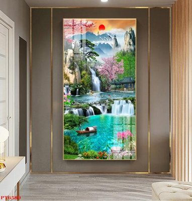 Download file Tranh sơn thủy thác nước PT6589 (chuẩn in) Tranh sơn thủy thác nước PT6589