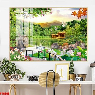 File tranh Tranh sơn thủy thác nước PT6606 (file gốc) chủ đề phong thủy
