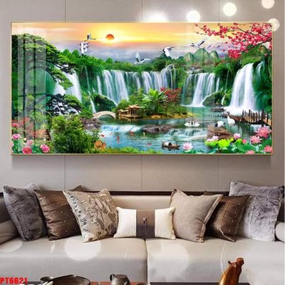 File gốc Tranh sơn thủy thác nước PT6621 (in lụa) trang trí tường