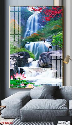 File gốc Tranh sơn thủy thác nước PT6632 (in lụa) tranh phong thủy