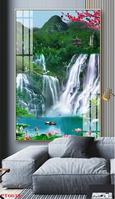 File tranh Tranh sơn thủy thác nước PT6638 (ảnh gốc) in trần nhà