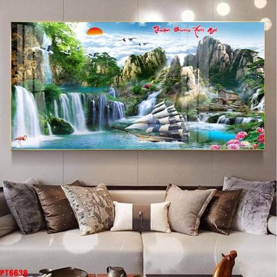 File PSD in ấn Tranh sơn thủy thác nước PT6639 (chất lượng cao)