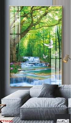 File in trần Tranh sơn thủy thác nước PT6646 (bản gốc) mây trời