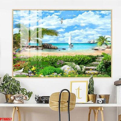 File in ấn Tranh sơn thủy thác nước PT6657 chuyên nghiệp