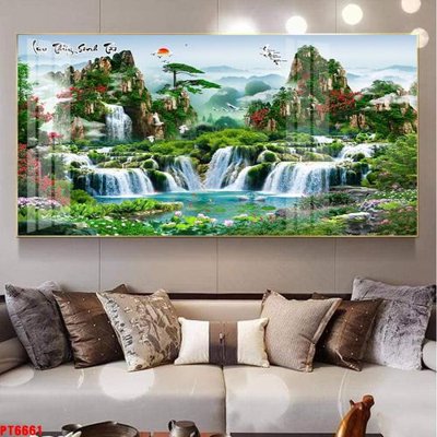 File tranh gốc Tranh sơn thủy thác nước PT6661 (bản quyền) Filetranh.com