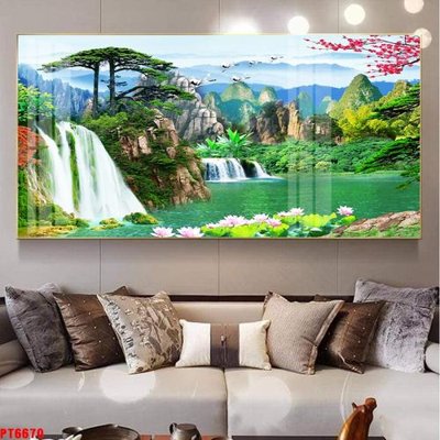 File tranh Tranh sơn thủy thác nước PT6670 (gốc) chủ đề thành phố