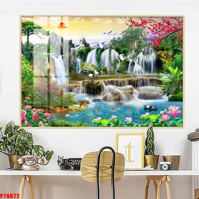 Tải file Tranh sơn thủy thác nước PT6672 (gốc) chủ đề tôn giáo