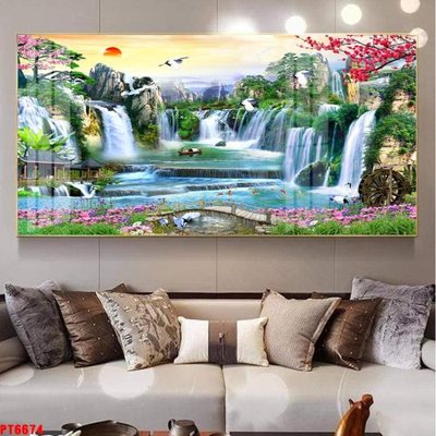 Download file Tranh sơn thủy thác nước PT6674 (chuẩn in) chất lượng cao