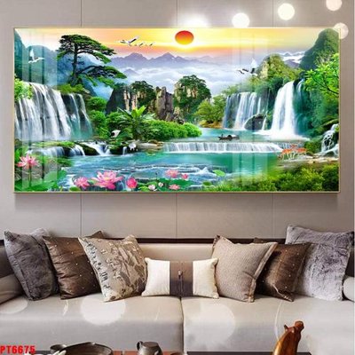 File PSD Tranh sơn thủy thác nước PT6675 (chất lượng in ấn)