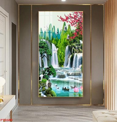Chi tiết file ảnh Tranh sơn thủy thác nước PT6686 sắc nét