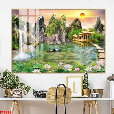 Download file gốc Tranh sơn thủy thác nước PT6687 (in mica) logo