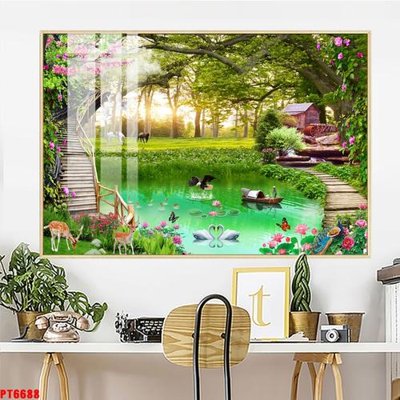 File in trần Tranh sơn thủy thác nước PT6688 (file gốc) phong thủy