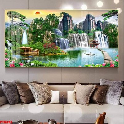 File PSD Tranh sơn thủy thác nước PT6693 (gốc) tách lớp chi tiết