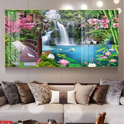 File in trần Tranh sơn thủy thác nước PT6696 (bản gốc 3D) sống động
