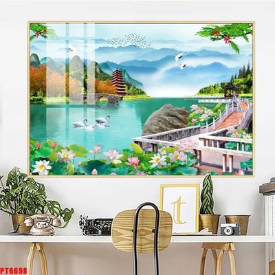 File tranh Tranh sơn thủy thác nước PT6698 (bản gốc) in canvas