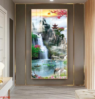 File gốc Tranh sơn thủy thác nước PT6705 (in tráng gương) nghệ thuật