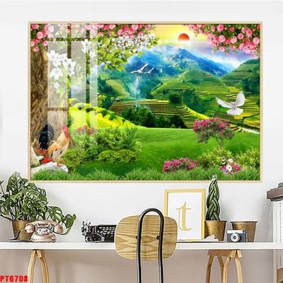 File gốc Tranh sơn thủy thác nước PT6708 (cho in 3D) độc đáo