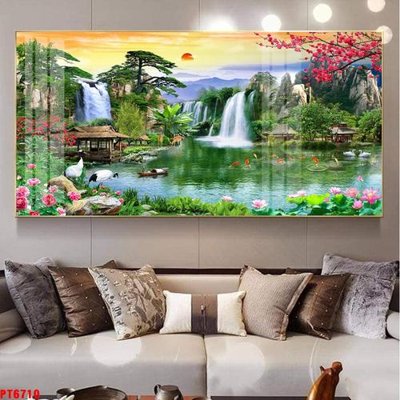 File gốc in ấn Tranh sơn thủy thác nước PT6710 độ phân giải cao