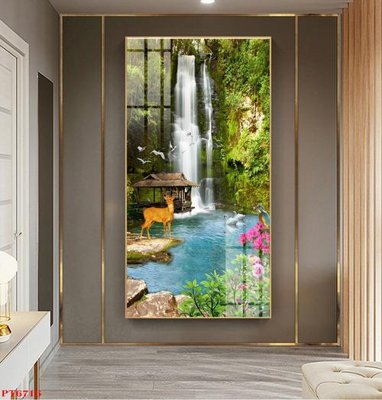 File gốc Tranh sơn thủy thác nước PT6716 (in lụa) cao cấp