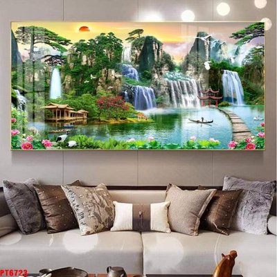 File PSD Tranh sơn thủy thác nước PT6723 (bản gốc) dễ dàng edit