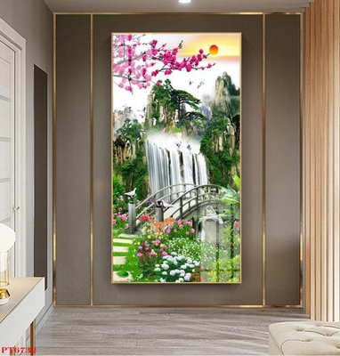 File ảnh Tranh sơn thủy thác nước PT6732 (gốc) in PP, decal