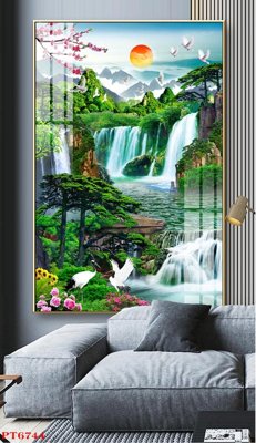 Ảnh gốc Tranh sơn thủy thác nước PT6744 (siêu chi tiết) để in ấn