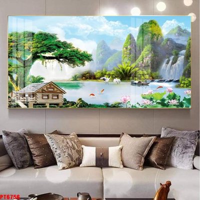 Tải file Tranh sơn thủy thác nước PT6756 (ảnh gốc) in gạch 3D