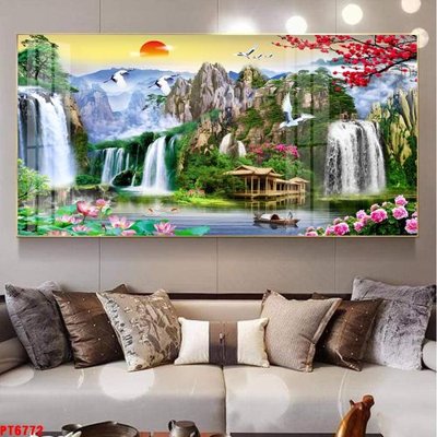 File tranh quảng cáo Tranh sơn thủy thác nước PT6772 (download file gốc)