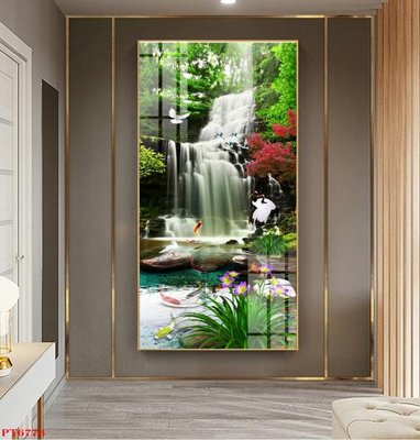 Download file Tranh sơn thủy thác nước PT6773 (gốc) in mica đèn LED