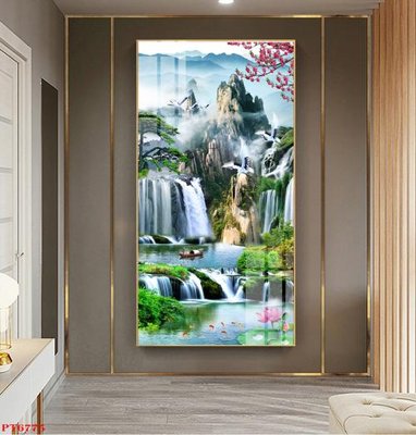 Tải file Tranh sơn thủy thác nước PT6775 (gốc) làm tranh trang trí