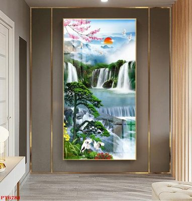 Tải file Tranh sơn thủy thác nước PT6781 (gốc) chủ đề tâm linh