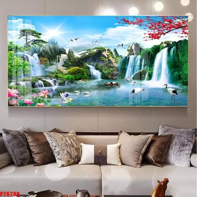 File tranh in trần 3D Tranh sơn thủy thác nước PT6789 (ảnh gốc)