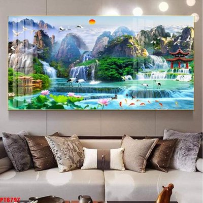 File gốc in ấn Tranh sơn thủy thác nước PT6797 (sẵn sàng tải về)