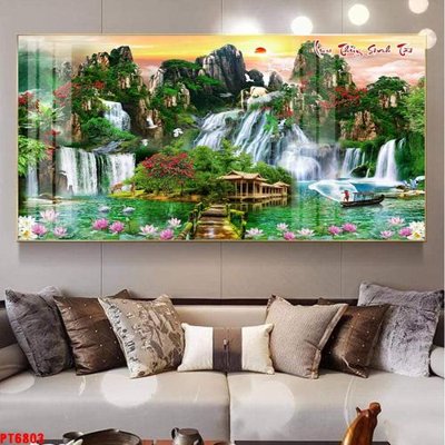 Tải file Tranh sơn thủy thác nước PT6803 (gốc) in nhanh