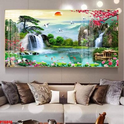 Ảnh gốc Tranh sơn thủy thác nước PT6805 (độ nét cao) in tráng gương