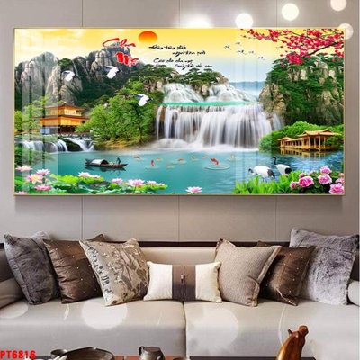 Download file Tranh sơn thủy thác nước PT6816 (gốc) in mica ốp bếp