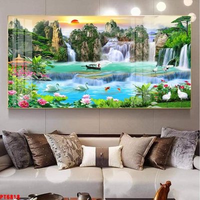 File ảnh Tranh sơn thủy thác nước PT6818 (gốc) in PP, decal