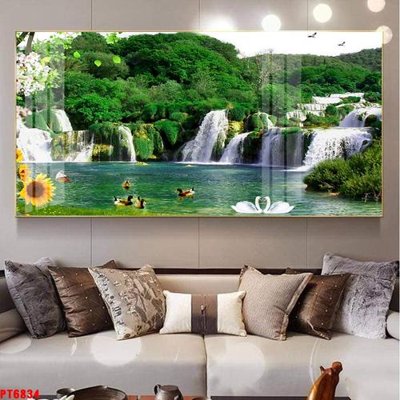 File in lụa Tranh sơn thủy thác nước PT6834 (phong cảnh) Tranh sơn thủy thác nước PT6834