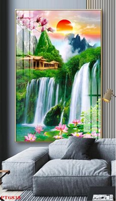 File in mica Tranh sơn thủy thác nước PT6838 (bản gốc) siêu trong