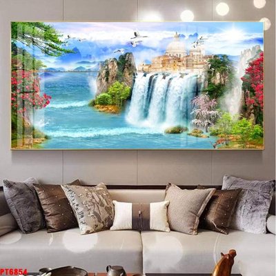 File tranh in mica Tranh sơn thủy thác nước PT6854 (độ phân giải cao)