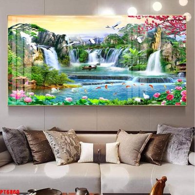 File gốc Tranh sơn thủy thác nước PT6860 (ảnh chi tiết) để in trần