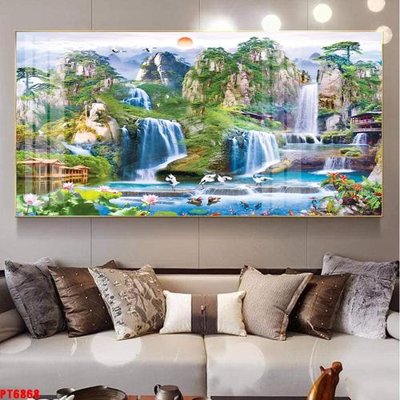 Download file gốc Tranh sơn thủy thác nước PT6868 (in lụa) cao cấp