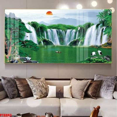 Download file gốc Tranh sơn thủy thác nước PT6883 (in mica) trang trí